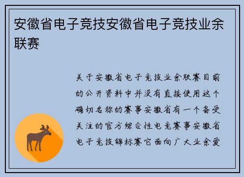 安徽省电子竞技安徽省电子竞技业余联赛